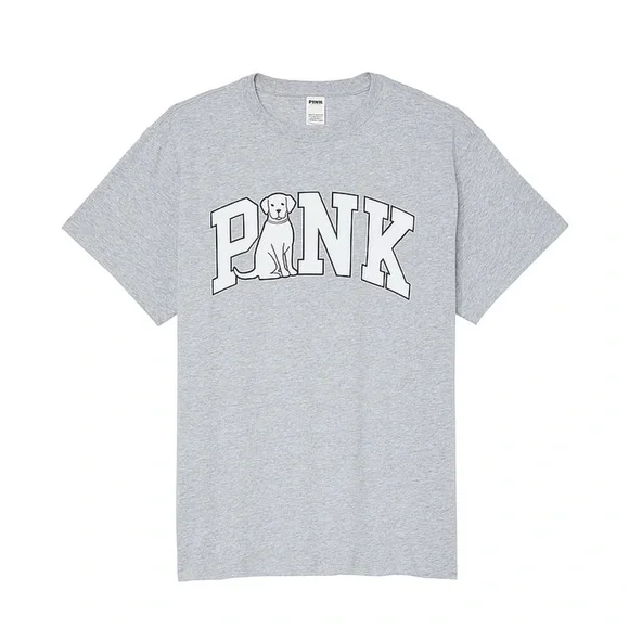 Victoria’s Secret PINK Campus Cotton Tee Heather Grey Size M Oversized Logo - Picture 3 of 3